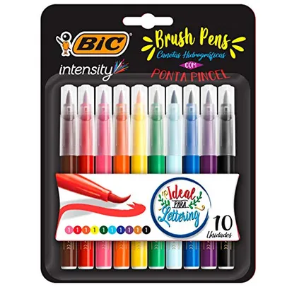 Caneta Hidrográfica BIC Intensity Brush Pens, Ponta Pincel, Traço Fino ou Grosso, 10 Cores, 970926,