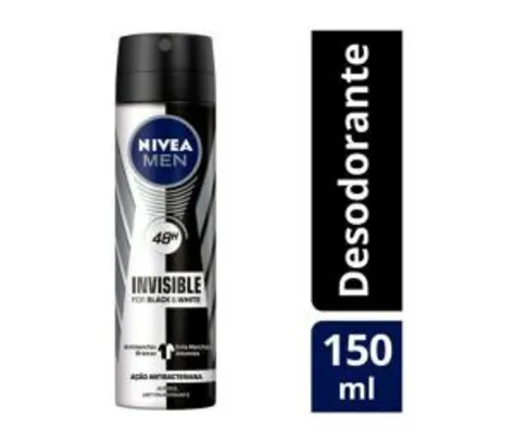 [R$ 6 de volta + Clube da lu] Desodorante Nivea Invisible For Black & White - Aerossol Antitranspirante Masculino 150ml | R$ 12