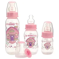 Kit de Mamadeiras 250 ml, 160 ml e 70 ml Natural Color , Kuka, Rosa