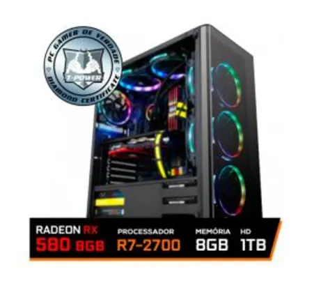 Pc Gamer T-Power Edition Amd Ryzen 7 2700 / Rx 580 8Gb / DDR4 8Gb / Hd 1Tb / 600W