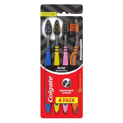 (+Por- R$ 11,24) Colgate ZigZag Carvão - Escova Dental, 4 unidades