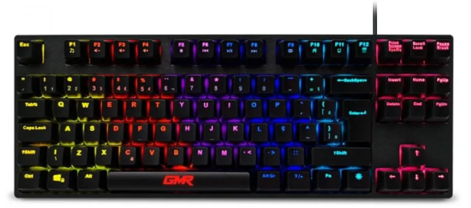 Teclado Gamer Mecânico Multilaser GK-510 TKL, LED Rainbow, Switch Blue, ABNT2, Black, TC258