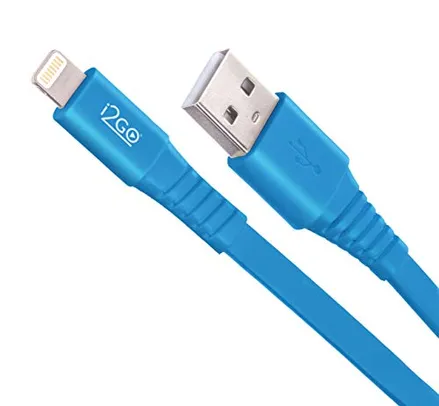 Cabo Iphone/Cabo Lightning I2GO Certificado MFi 1,2m 2,4A PVC Flexível Flat Azul - I2GO Basic