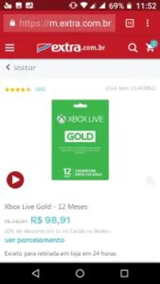 Xbox Live Gold 12 meses - R$99