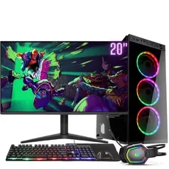 Computador Gamer Completo RGB Intel Core i5 8GB SSD 480GB + Kit Gamer com Headset + Monitor LED 20" com 75Hz