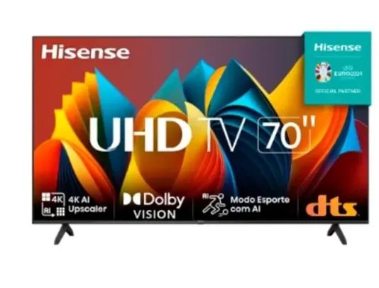 Smart TV 70” Hisense Ultra HD 4K DLED A6K com Sleep Timer, entrada HDMI e Wi-Fi - 70A51HSV