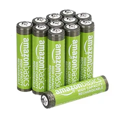 Amazon Basics Pacote com 12 pilhas recarregáveis AAA de alta capacidade de 850 mAh, pré-carregadas, podem ser recarregadas centenas de vezes