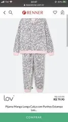 Pijama Manga Longa Calça com Punhos | R$72