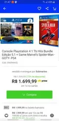 Console Playstation 4 1 Tb Hits Bundle Edição 5.1 + Game Marvel's Spider-Man - GOTY- PS4 R$ 1699