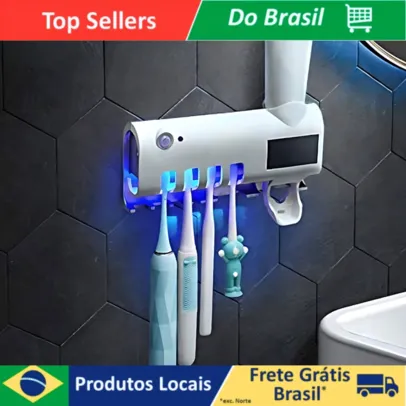 [DoBrasil/Moedas R$19] Dispenser Automático Pasta De Dente Suporte Escovas Banheiro - AliExpress 