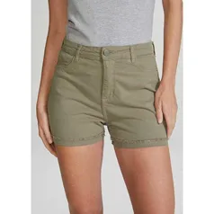 Shorts Feminino Em Sarja Cintura Alta - Verde Militar