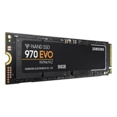 SSD 500GB - Samsung 970 Evo - M.2 (2280 / PCIe NVMe) 3400 MB/s (leitura) 2300 MB/s (gravação) MZ-V7E500 | R$600