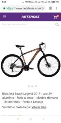 Bicicleta South Legend 2017 - aro 29 - câmbio shimano - 24 marchas - R$999