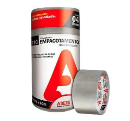 Fita Empacotamento Adere 45mmx40m Transparente - Emblagem c/ 4 unidades | R$ 11