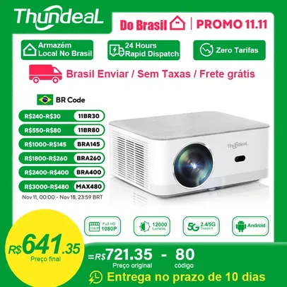 [Envio do Brasil] Projetor TD92 Pro, com Android e Espelhamento de Tela, 1920x1080p, Wi-Fi, roda 4k, 6500 Lumens