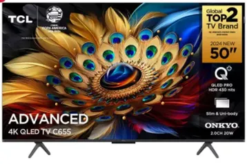 Smart TV 50" QLED 4K TCL 50C655 com Processador AIPQ, Google TV, HDR10+, Wi-Fi Dual Band, Bluetooth Integrado, Google Assistente, Dolby Vision e Atmos