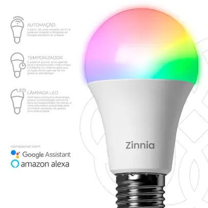 LAMPADA INTELIGENTE ZINNIA CRUX CR100, 10W, WI-FI, RGB, BRANCA, ZNS-ZNCR10W-RGBC01