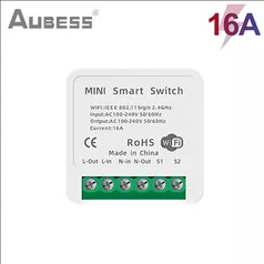 Interruptor Inteligente AUBESS 16A Tuya WiFi Mini DIY Smart Switch 2 Way Control Smart