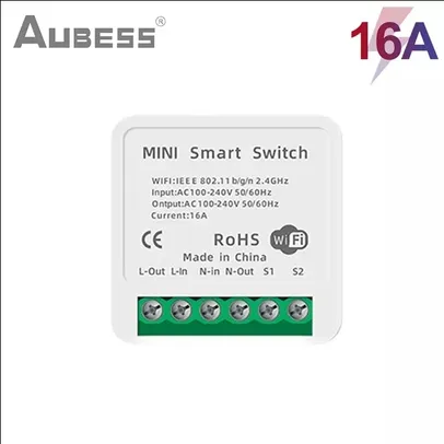 Interruptor Inteligente AUBESS 16A Tuya WiFi Mini DIY Smart Switch 2 Way Control Smart