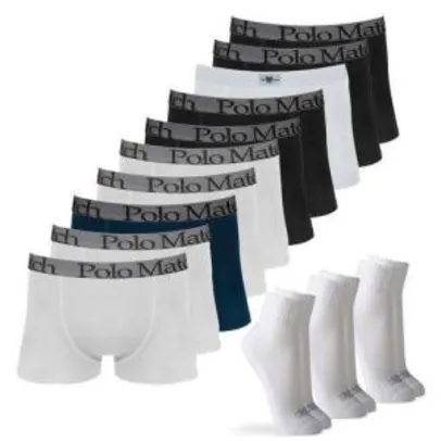 Kit Com 10 Cuecas Boxer De Cotton 3.0 Polo Match com 3 Pares de Meias Cano Médio | R$60