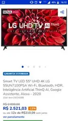 Smart TV LED 55" UHD 4K LG 55UN7100PSA Wi-Fi Bluetooth HDR ThinQ AI | R$2715