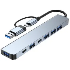 Adaptador divisor de hub USB-C 7 em 1 Tipo-C com hub multiporta USB-C USB3.0 5Gbps para PC Laptop 3.0 2.0 Port