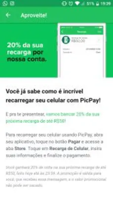 20% De volta na recarga de celular - PICPAY