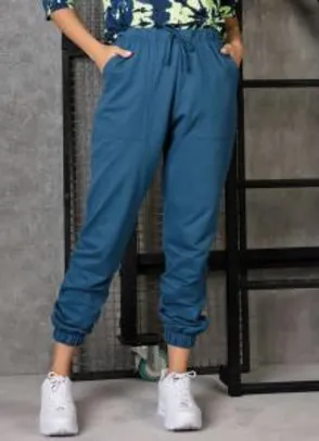 Moda Pop - Calça de Moletinho Azul Petróleo com Bolsos R$50
