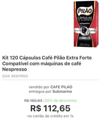 Kit 120 Cápsulas Café Pilão