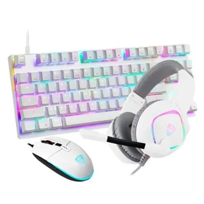 Kit Gamer Motospeed White Storm - Teclado Mecânico CK82 RGB Switch Blue ANSI + Headset G750 RGB 7.1 