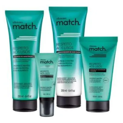Combo Match Respeito aos Lisos Manutenção: Shampoo + Condicionador + Máscara + Protetor Térmico - R$130