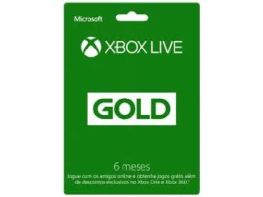 Cartão Microsoft Xbox Live Gold 6 meses - R$ 60