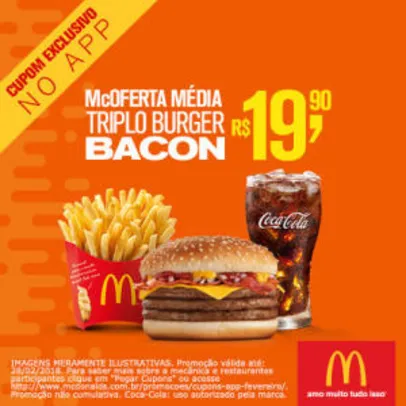 McOferta Média Triplo Burger Bacon no McDonald's - R$19,90