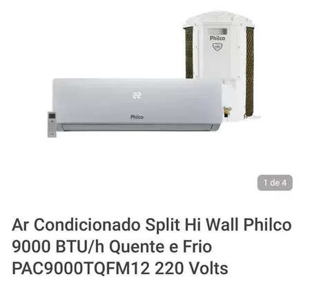 Ar Condicionado Split Hi Wall Philco 9000 BTU/h Quente e Frio PAC9000TQFM12  220 Volts