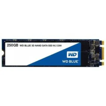SSD WD Blue, 250GB, M.2 2280, Sata, Leitura: 550MBs e Gravação: 525MBs, WDS250G2B0B | R$ 318