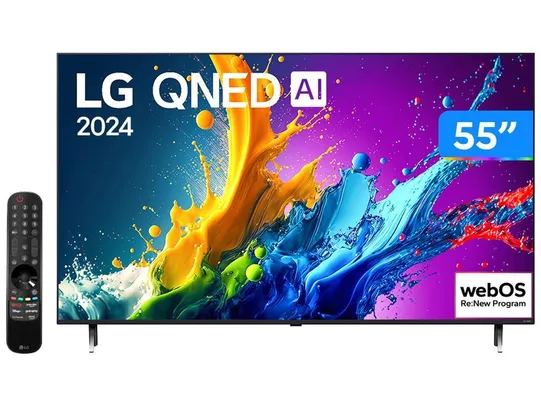 [Magalu] Smart TV 55" 4K UHD QNED LG 55QNED80TSA Wi-Fi Bluetooth com Alexa 3 HDMI 2 USB