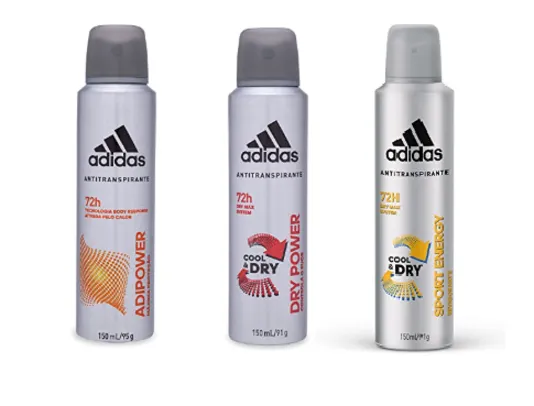 [Min 10] Desodorante Aerossol Adipower Masculino, Adidas, Branco, 150 Ml