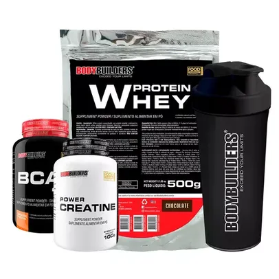 Kit Whey Protein Concentrado em Blend Proteico Refil 500g + BCAA 4,5 100g + Power Creatina 100g + Coqueteleira 🔥