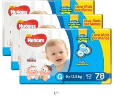 Kit Fraldas Huggies Turma da Mônica - Tripla Proteção Tam. G 3 Pacotes 78 Unidades cada