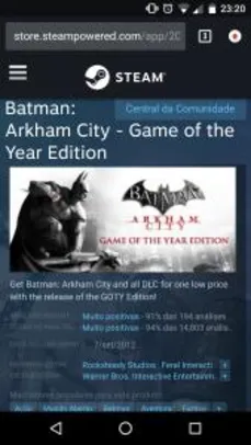 Batman Arkham City GOTY (Steam) - R$9,24