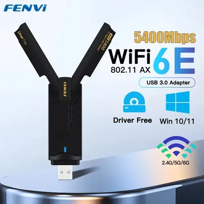 [Taxa inclusa + Moedas R$89,08] Fenvi-Adaptador USB Dongle Tri Band Placa de rede, Antena para Laptop