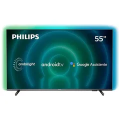 Smart TV Philips 55" Android Ambilight 4K 55PUG7906/78 Google Assistant Comando de Voz Dolby Vision/