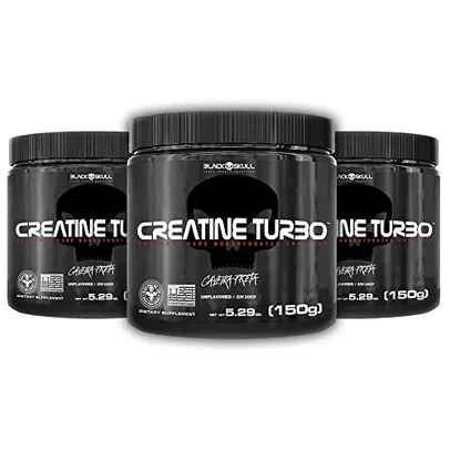 Kit 3x Creatine Turbo Suplemento Alimentar Black Skull 150g Caveira Preta Creatina Monohidratada Sem