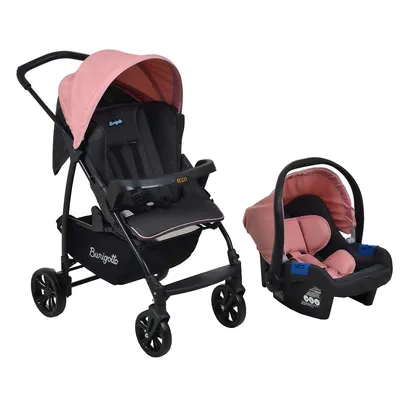 Carrinho de Bebê Travel System Burigotto 4 Rodas 4 Posições Suporta Crianças de Até 15Kg Ecco Rosa