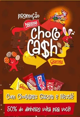 ChocoCash: 50% de cashback em chocolates Nestlé e Garoto