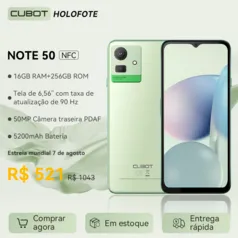 Smartphone Cubot Note 50 - 16GB de RAM estendido, 256GB de armazenamento, tela de 6,56', 90Hz, câmera de 50MP