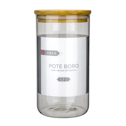 Pote para Mantimento Le em Vidro Borosilicato Hermético com Tampa Bambu 1,2L