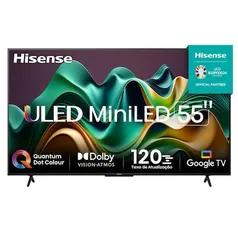 Smart TV 55” Hisense Ultra HD 4K Mini LED U6N com Google TV, Wi-Fi, Bluetooth, USB e HDMI - 55U66LUA