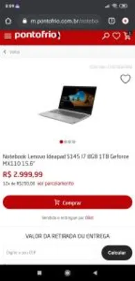 Notebook Lenovo Core i5-8265U 8GB 1TB Tela 15.6” Windows 10 Ideapad S145 | R$ 2.999