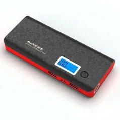 Carregador Portátil Power Bank Pineng 10000mah Preto e Vermelho USB Lanterna PN968 - R$49,99